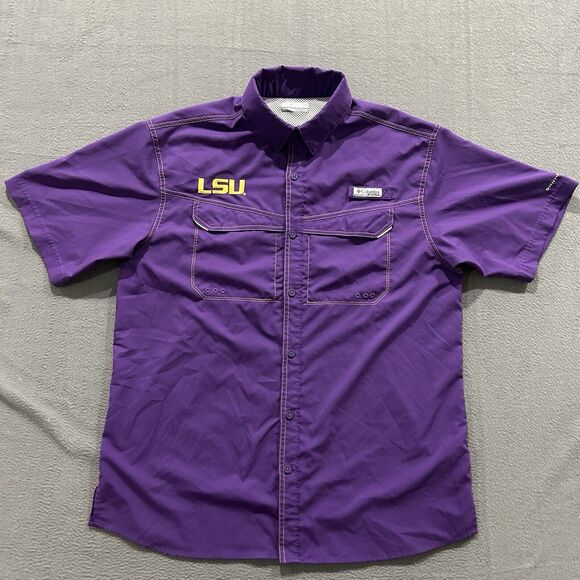Columbia PFG LSU Tigers Shirt Mens Medium Purple Fishing College Vented Preppy - Picture 1 of 11